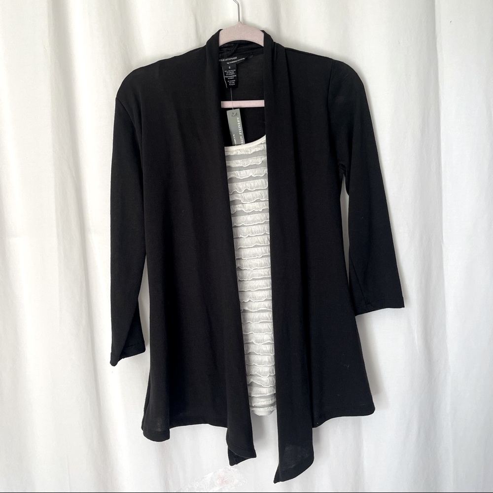 LIFESTYLE ATTITUDE SZ S LAYER BLACK CARDIGAN BLOUS